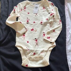 Old Navy Cream and Pink Heart Ballerina Bodysuit